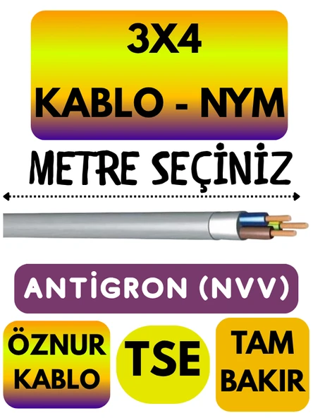 Öznur 3X4 ANTİGRON (NYM) Kablo (Gri) Metre Seçenekli ürün görseli 1
