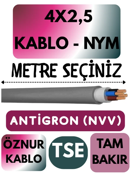 Öznur 4X2,5 ANTİGRON (NYM) Kablo (Gri) Metre Seçenekli ürün görseli 1