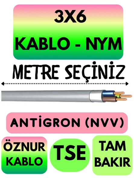 Öznur 3X6 ANTİGRON (NYM) Kablo (Gri) Metre Seçenekli ürün görseli 1