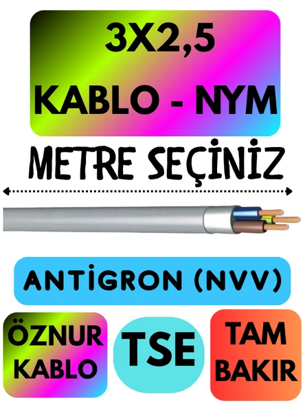 Öznur 3X2,5 ANTİGRON (NYM) Kablo (Gri) Metre Seçenekli ürün görseli 1