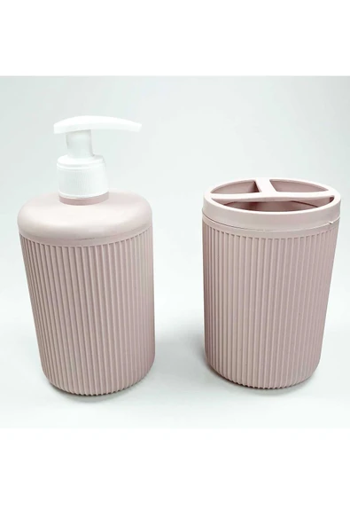 Plastik Sıvı Sabunluk ve Diş Fırçalık Set Renk Pudra ürün görseli 1
