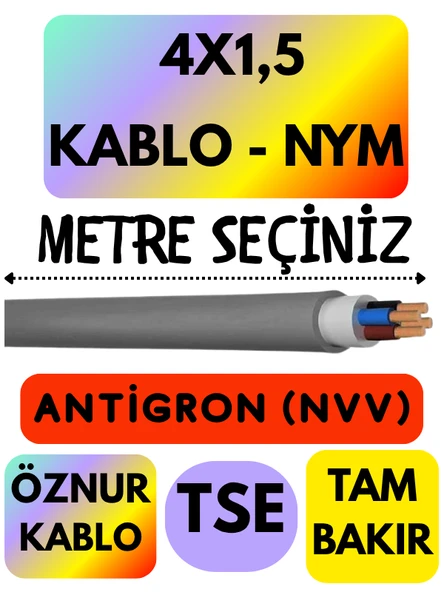 Öznur 4X1,5 ANTİGRON (NYM) Kablo (Gri) Metre Seçenekli ürün görseli 1