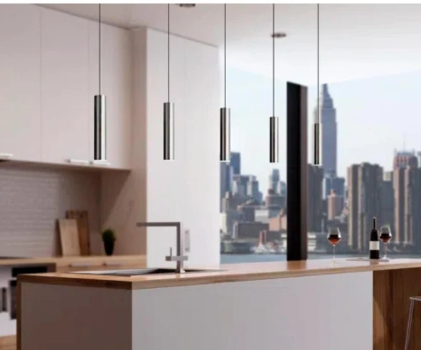 Mylights sıralı masaüstü beşli 5 li sartkıt 120cm metal gövde tasarruflu led ampul inox paslanmaz  kaplama mat sarı ürün görseli 1