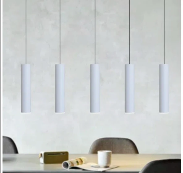 Mylights sıralı masaüstü beşli 5 li 120 cm mat beyaz gün ışığı led ampullü led avize masa üstü led spot ürün görseli 1