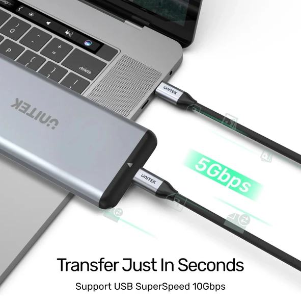 UNITEK USB-C 3.2 KABLO 2MT 5GBPS 4K (C14091ABK) - Resim 5