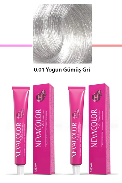 2 li Set Premium 0.01 Yoğun Gümüş Gri - Kalıcı Krem Saç Boyası 2 X 50 g Tüp ürün görseli 1