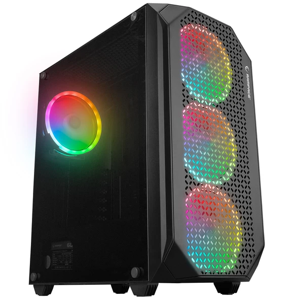 Rampage ZUKO 600W 80+ BRONZE Siyah 4*14cm Rainbow Temperli Camlı ATX Mid-T Gaming Oyuncu Kasası ürün görseli 1
