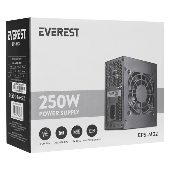 Everest EPS-M02 Real 200W Peak 250W Power Supply - Resim 4