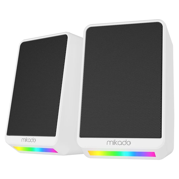 Mikado MD-178 2.0 3W*2 Beyaz RGB Aydınlatmalı USB + 3.5mm USB 5V Speaker Hoparlör ürün görseli 1