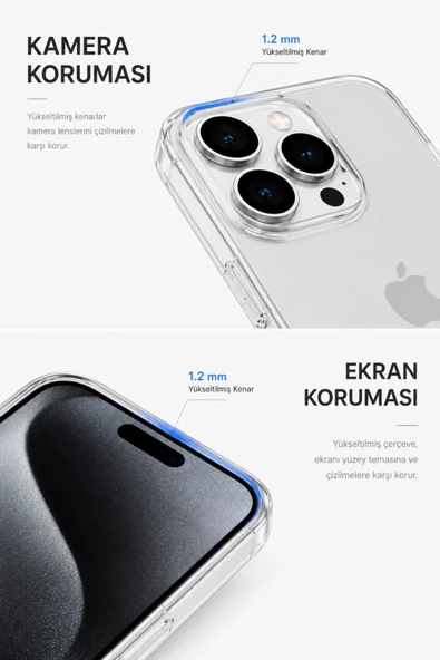 iPhone 15 Plus Şeffaf Mika Sararmaz Sert Kılıf - Resim 3