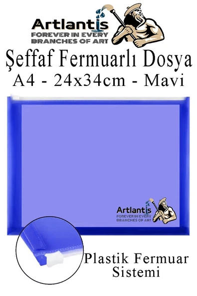 A4 Şeffaf Fermuarlı Dosya Mavi 1 Adet Pvc Fermuarlı Evrak Dosyası 24x34cm Çıtçıtlı Belge Evrak Dosyası Ofis Büro Okul ürün görseli 1