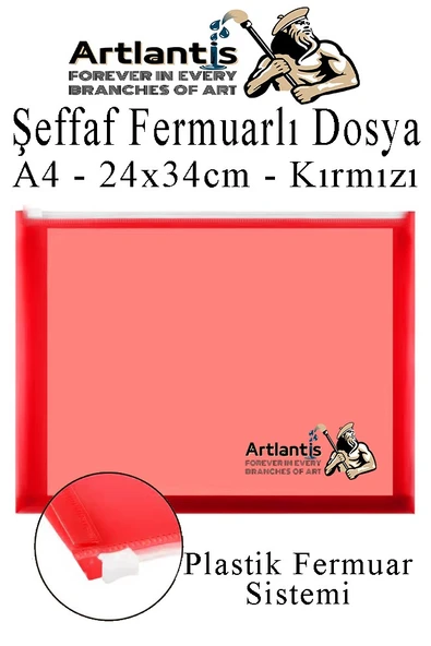 A4 Şeffaf Fermuarlı Dosya Kırmızı 1 Adet Pvc Fermuarlı Evrak Dosyası 24x34cm Çıtçıtlı Belge Evrak Dosyası Ofis Büro Okul ürün görseli 1