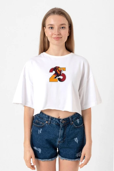25 Aslan Beyaz Kadın Crop Tshirt ürün görseli 1