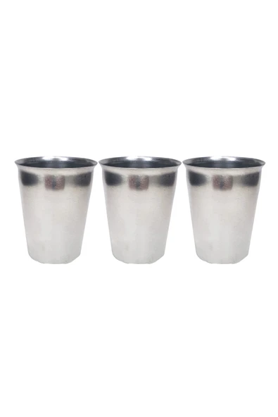 3 Adet Paslanmaz Çelik Krom Bardak 9 x 7,5 x 5,5cm ürün görseli 1