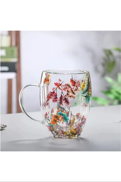 Organik Çiçekli Borosilikat Bardak 350 Ml. Royaleks-BRD-150 BH ürün görseli 1
