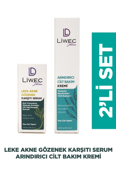 LIWECDERMA Liwec Derma 2'li Set (ARINDIRICI CİLT BAKIM KREM - LEKE AKNE GÖZENEK KARŞITI SERUM) ürün görseli 1