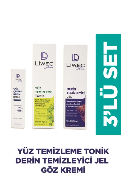LIWECDERMA Liwec Derma 3'lü Set (DERİN TEMİZLEYİCİ JEL - YÜZ TEMİZLEME TONİK - GÖZ ÇEVRESİ BAKIM KREMİ) ürün görseli 1