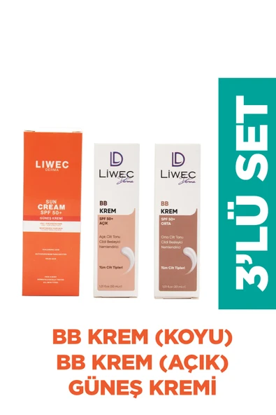 LIWECDERMA Liwec Derma 3'lü Set (BB KREM ORTA - BB KREM AÇIK - GÜNEŞ KREMİ) ürün görseli 1