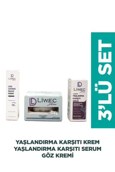LIWECDERMA Liwec Derma 3'lü Set (YAŞLANMA KARŞITI SERUM - YAŞLANMA KARŞITI KREM - GÖZ ÇEVRESİ BAKIM ürün görseli 1