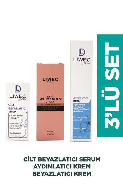 LIWECDERMA Liwec Derma 3'lü Set (AYDINLATICI KREM - WHİTENİNG CREAM - CİLT BEYAZLATICI SERUM) ürün görseli 1