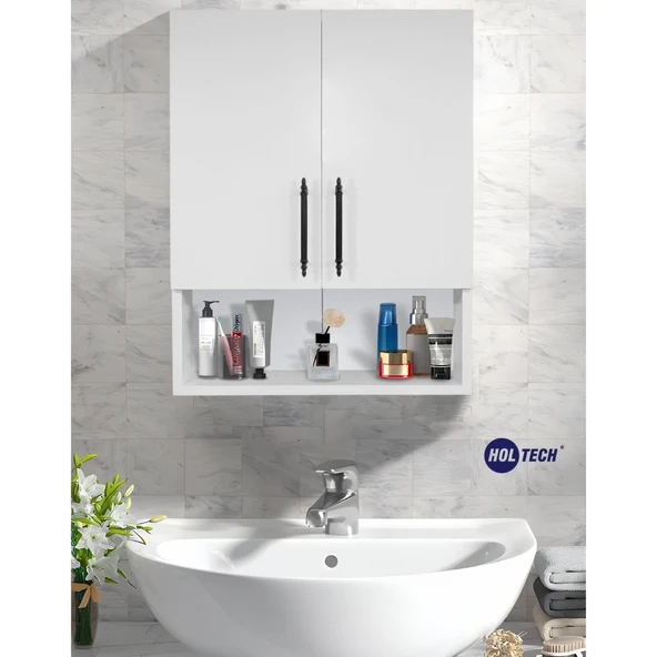 Ahşap Modern 2 Kapaklı Beyaz Lavabo Üstü Banyo Dolabı ürün görseli 1