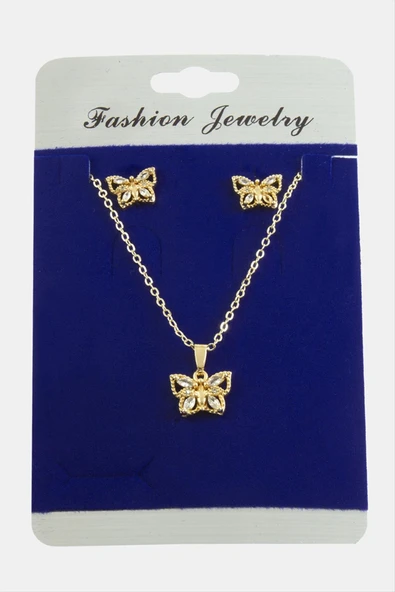 Kelebek Zirkon Taşlı Set Kolye - Resim 4