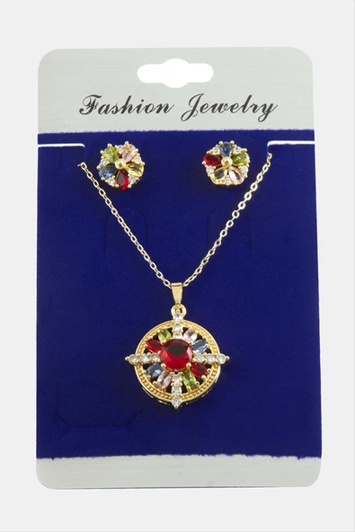 Çiçek Zirkon Taşlı Set Kolye - Resim 3