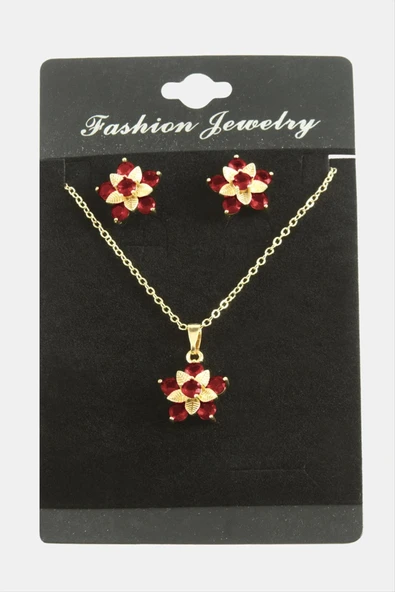 Çiçek Zirkon Taşlı Set Kolye ürün görseli 1