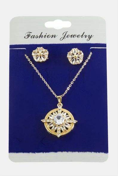 Çiçek Zirkon Taşlı Set Kolye - Resim 2