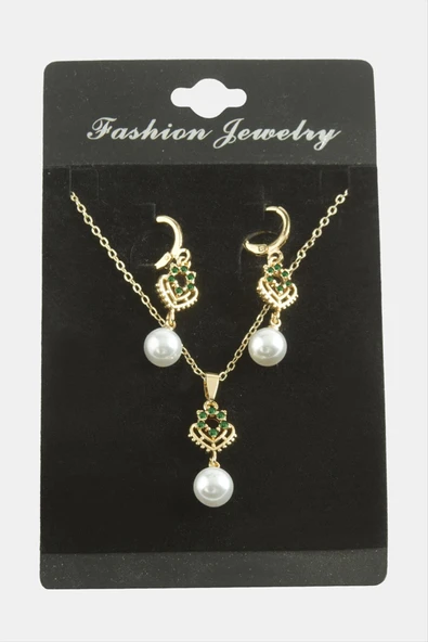 Kalp İnci Zirkon Taşlı Set Kolye - Resim 6