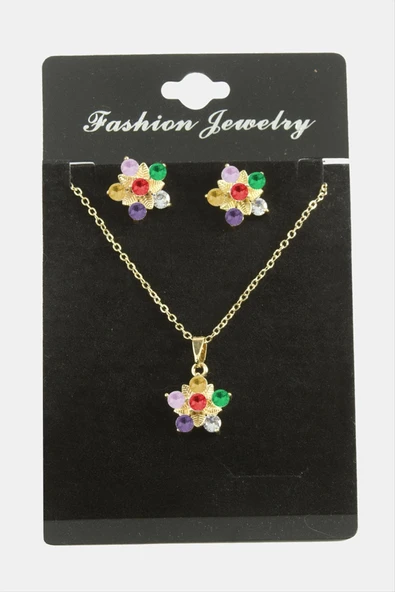 Çiçek Zirkon Taşlı Set Kolye - Resim 5