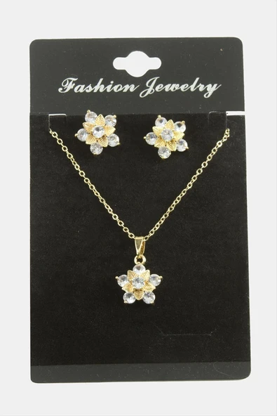 Çiçek Zirkon Taşlı Set Kolye - Resim 3