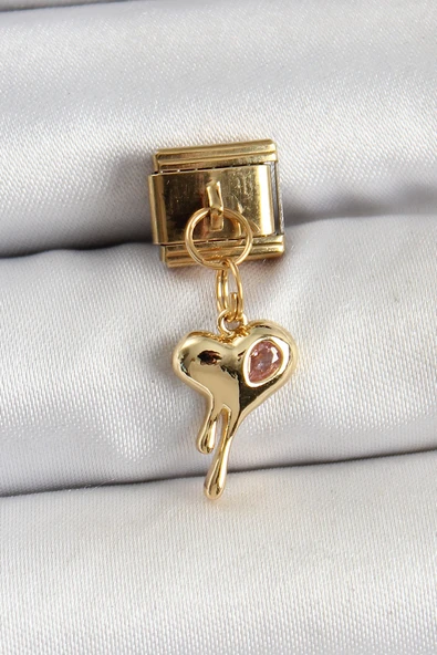 316L Çelik Sallantılı Zirkon Taşlı Eriyen Kalp Model Gold Renk Nomination Charm TJ-BC1433 ürün görseli 1
