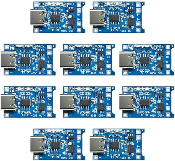 TP4056 Type-C 1S 3.7V LiPo, Li-ion Pil BMS Korumalı Şarj Devresi - 10 Adet ürün görseli 1