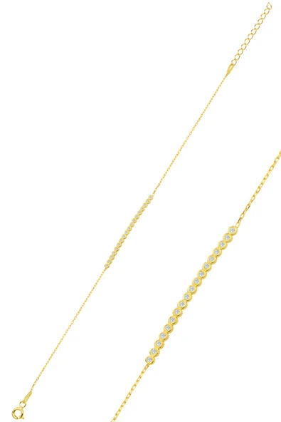 Gümüş altın yaldızlı zirkon taşlı su yolu bileklik SGTL12320GOLD ürün görseli 1