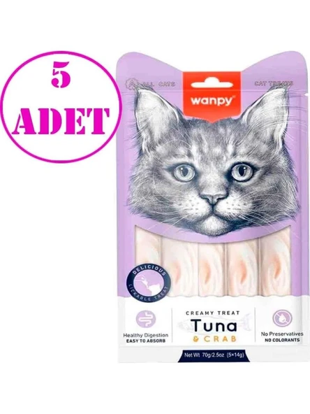 5 adet Wanpy Wanpy Ton-Yengeç Krema Ödül 5x14gr Likit Kedi Ödülü Skt:09/2026 ürün görseli 1