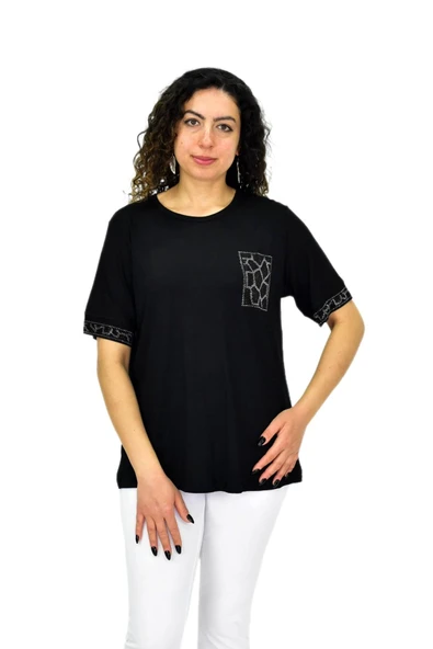 Kadın Kısa Kol Taşlı Bluz BGL-ST04709 ürün görseli 1