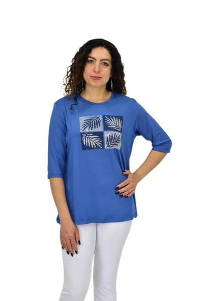 Kadın Kısa Kol Taşlı Bluz BGL-ST04710 ürün görseli 1