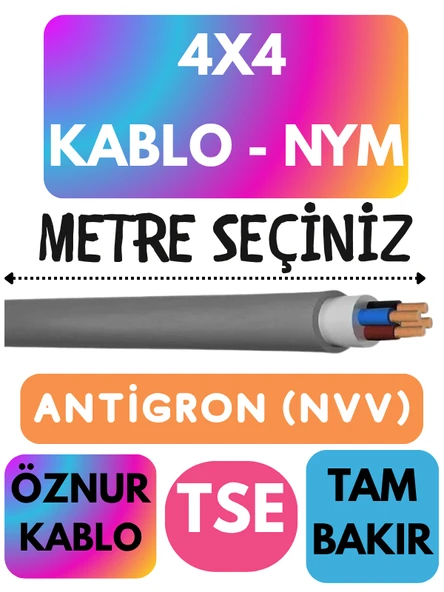 Öznur 4X4 ANTİGRON (NYM) Kablo (Gri) Metre Seçenekli ürün görseli 1