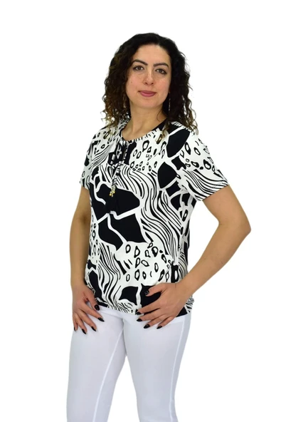 Kadın Kısa Kol Baskılı Bluz BGL-ST04701 - Resim 3