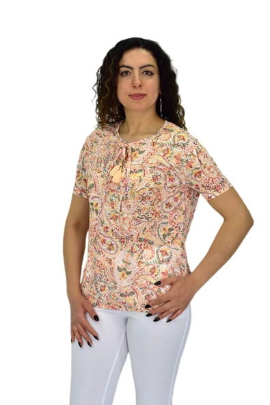 Kadın Kısa Kol Baskılı Bluz BGL-ST04703 - Resim 3