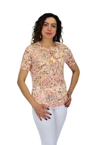Kadın Kısa Kol Baskılı Bluz BGL-ST04703 - Resim 4