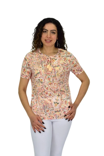 Kadın Kısa Kol Baskılı Bluz BGL-ST04703 ürün görseli 1