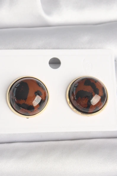 Pirinç Gold Renk 3D Daire Leopar Model Kadın Küpe - TJ-BKP10347 ürün görseli 1