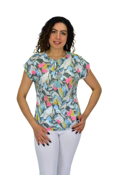 Kadın Kısa Kol Baskılı Bluz BGL-ST04704 ürün görseli 1