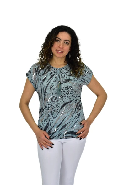 Kadın Kısa Kol Baskılı Bluz BGL-ST04706 - Resim 2