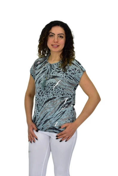 Kadın Kısa Kol Baskılı Bluz BGL-ST04706 - Resim 3