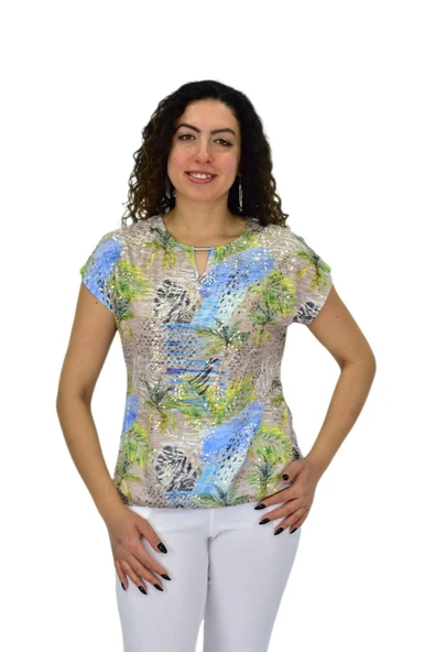 Kadın Kısa Kol Baskılı Bluz BGL-ST04690 ürün görseli 1