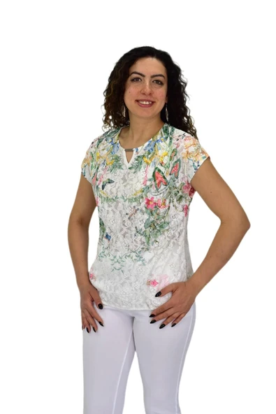Kadın Kısa Kol Baskılı Bluz BGL-ST04691 - Resim 3