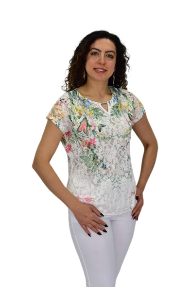 Kadın Kısa Kol Baskılı Bluz BGL-ST04691 - Resim 4